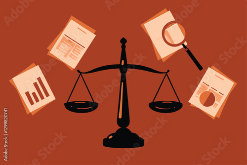 Illustrative image depicting a creative tax audit concept; scales of justice, magnifying glass, documents, and symbolic elements representing financial scrutiny.