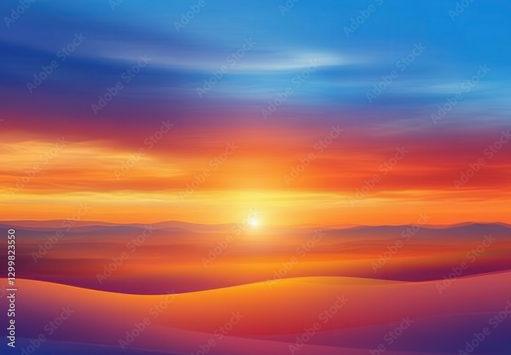 Obraz premium Vibrant Sunset Over Rolling Hills with Striking Color Gradient in Blue, Orange, and Purple Hues Perfect for Landscape and Nature Photography Projects