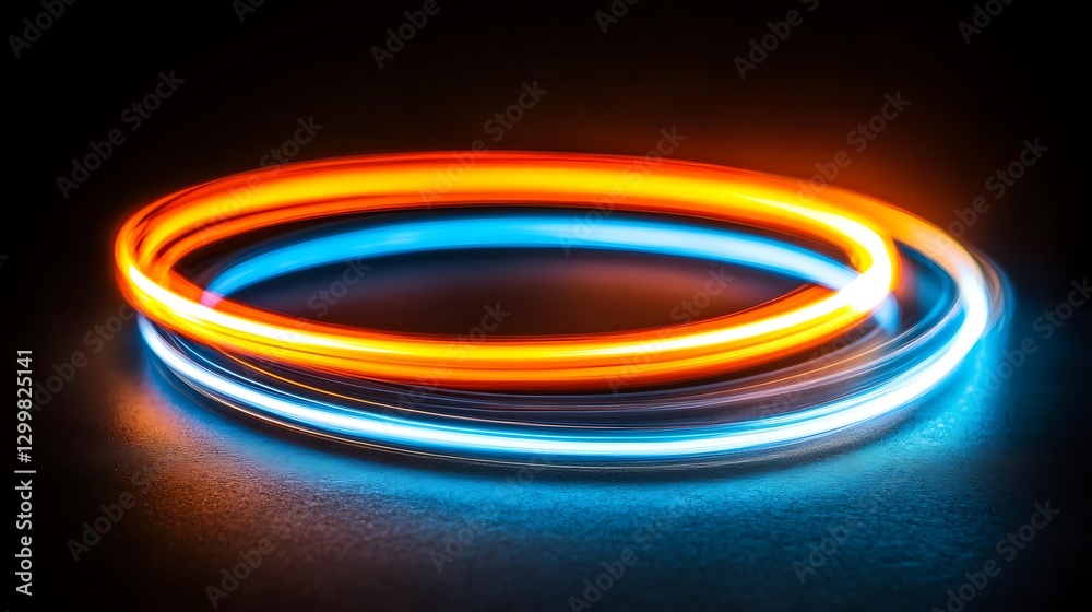 Dynamic Luminous Rings of Electric Energy in Motion a Swirling Futuristic Design on Black Backdrop