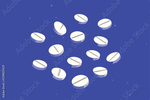 Create an elegant, dark background image featuring subtly scattered pills and a faint, blurred 'm' shape, suggesting mystery and the pharmaceutical industry.