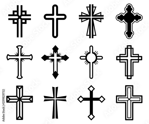 Christian Crosses Catholic symbols set illustration