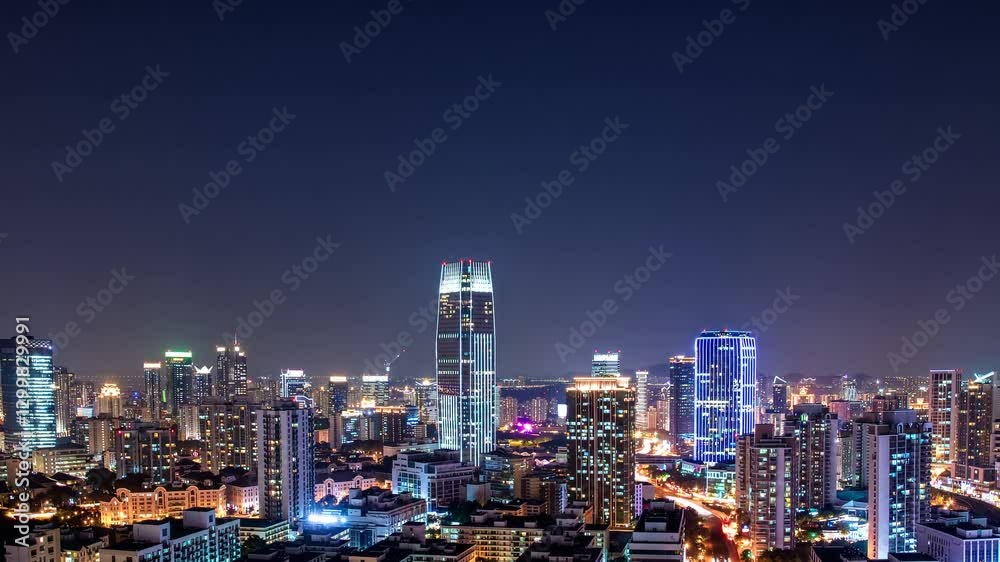 City Skyline at Night Featuring Illuminated Modern Skyscrapers Against Deep Blue Sky, Vibrant Urban Landscape, City Lights Reflection, Futuristic Metropolitan View, Dynamic Nightlife, Downtown Scene City Skyline at Night Featuring Illuminated Modern Skyscrapers Against Deep Blue Sky, Vibrant Urban Landscape, City Lights Reflection, Futuristic Metropolitan View, Dynamic Nightlife, Downtown Scene