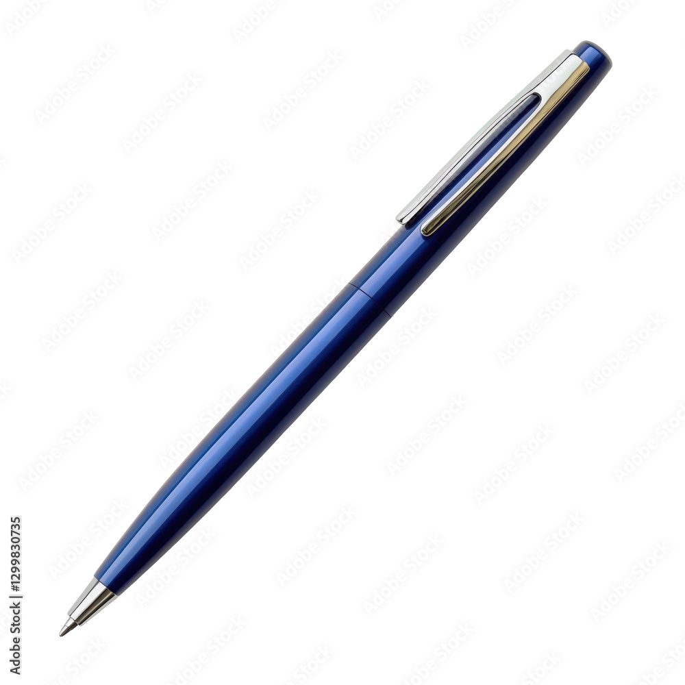 Elegant blue metallic pen isolated on transparent background, writing tool Elegant blue metallic pen isolated on transparent background, writing tool