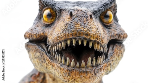 Menacing T-Rex figurine with sharp teeth, isolated and striking, conveying primal ferocity and raw power.