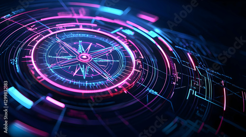 Wallpaper Mural Abstract Digital Circuit Diagram with Neon Blue and Pink Illumination against a Dark Background Torontodigital.ca