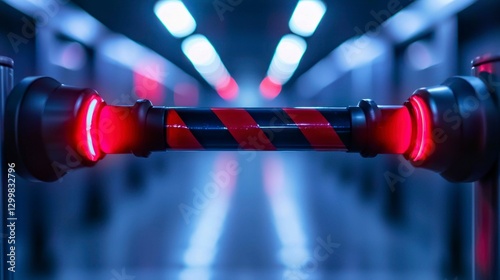 Illuminated Red And Black Barrier In A Modern Corridor photo