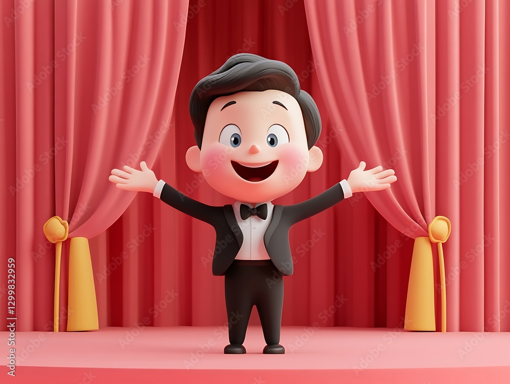 Exciting performance by animated character on stage theatre illustration fun