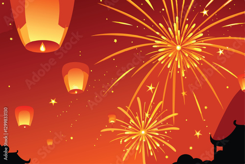 A breathtaking spectacle of golden fireworks exploding against a vibrant, deep-blue night sky, illuminating the darkness with radiant bursts of light.