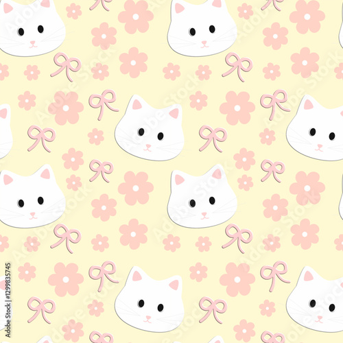 seamless pattern with cats and flowers