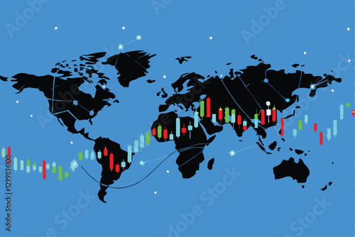 Generate a futuristic, high-tech visualization of a global financial network, showcasing interconnected nodes displaying real-time stock market symbols and data streams.