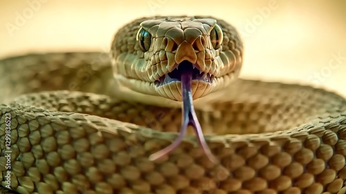 Obraz na płótnie A chilling close-up of a snake’s focused stare, its forked tongue flickering slightly as it senses unseen movements in the wild w salonie