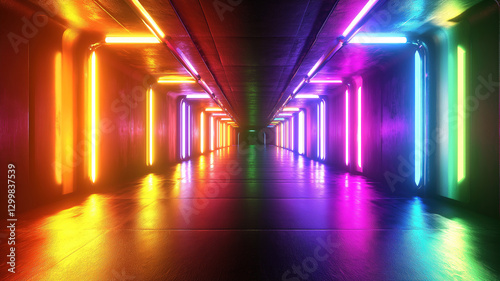 Psychedelic abstract background with glowing laser spectrum and neon lights on led screen