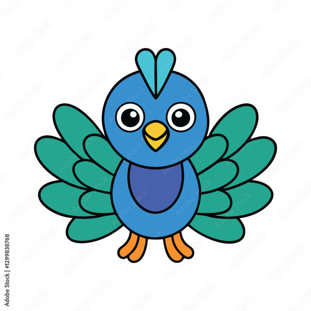 Fototapeta premium Cute cartoon peacock chick, perfect for children's designs.