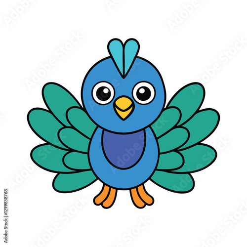 Cute cartoon peacock chick, perfect for children's designs.