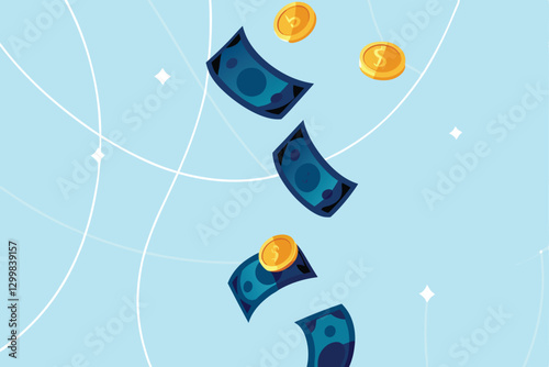 Whimsical illustration of Euro coins and banknotes levitating mid-air, vibrant colors, playful style, slightly surreal.