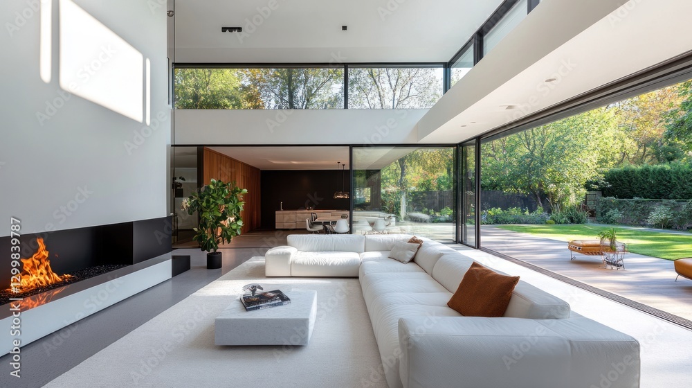 Fototapeta premium Modern Luxurious Living Room with Stunning Garden View