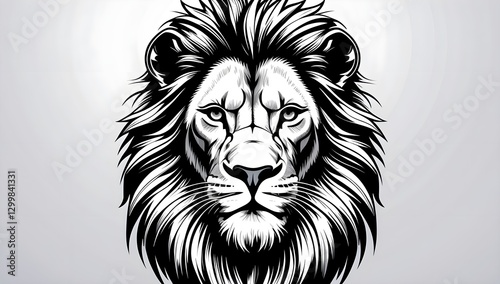 AI generated Head of a lion vector illustration mascot face art black and white design on white a white background