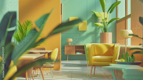 Eco-Friendly Office Break Area Illustration - エコフレンドリーなオフィスの休憩スペースイラスト