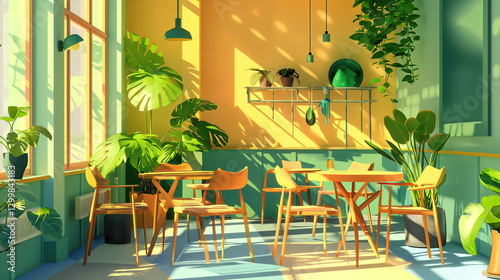 Eco-Friendly Office Break Area Illustration - エコフレンドリーなオフィスの休憩スペースイラスト