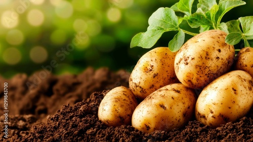 Freshly Harvested Potatoes in Rich Soil