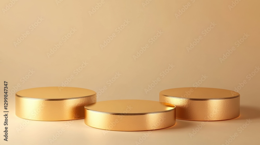 Golden Display Pedestals on Soft Yellow Background for Showcasing Products