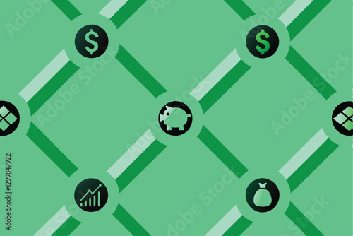 Create a stylish, modern vector pattern featuring minimalist finance icons graphs, charts, money, coins, and piggy banks.  Aim for a clean, contemporary aesthetic.