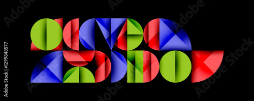 Abstract geometric pattern with intersecting circles and triangles in gradients. The high-contrast composition creates depth and a dynamic, modern aesthetic