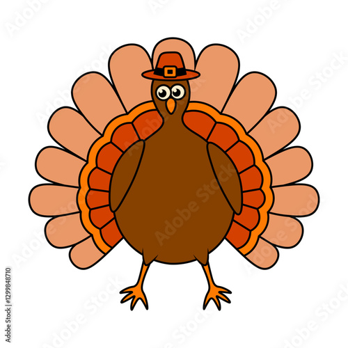 Cute Thanksgiving Turkey Illustration. Vector Character.