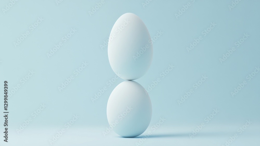Two Minimalist Eggs Stacked on a Soft Blue Background Two Minimalist Eggs Stacked on a Soft Blue Background