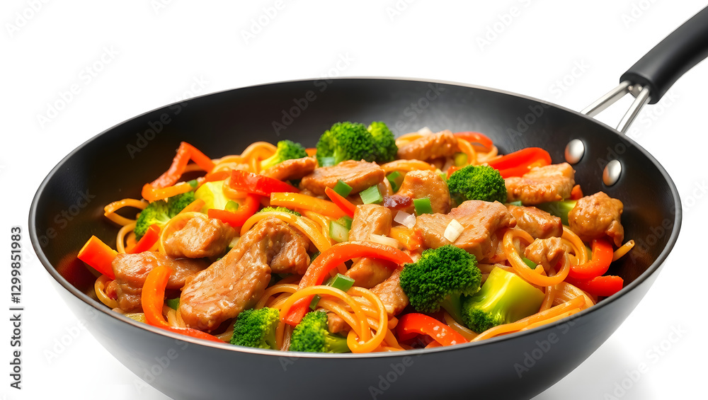 a wok filled with delicious, freshly prepared stir-fry, showcasing a colorful mix of ingredients a wok filled with delicious, freshly prepared stir-fry, showcasing a colorful mix of ingredients