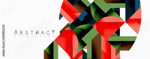 Abstract geometric composition with interlocking circular and angular shapes, featuring smooth gradients and sharp contrasts on a white background