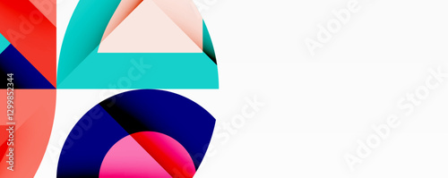 Abstract geometric artwork with interwoven angular and curved shapes, dynamic composition with smooth gradients and bold contrasts