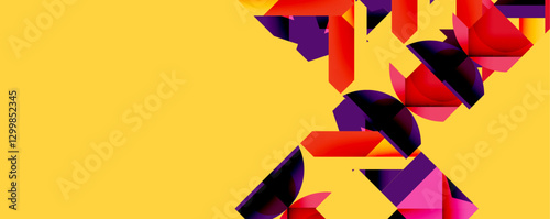 Abstract geometric artwork with interwoven angular and curved shapes, dynamic composition with smooth gradients and bold contrasts