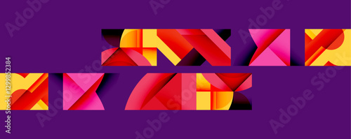 Abstract geometric artwork with interwoven angular and curved shapes, dynamic composition with smooth gradients and bold contrasts