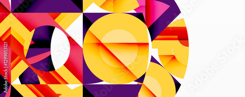 Abstract geometric artwork with interwoven angular and curved shapes, dynamic composition with smooth gradients and bold contrasts