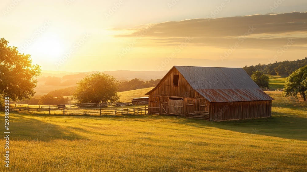 Rustic wooden barn at sunset, idyllic farmland. Perfect for rural, agricultural, or nostalgic themes. Rustic wooden barn at sunset, idyllic farmland. Perfect for rural, agricultural, or nostalgic themes.