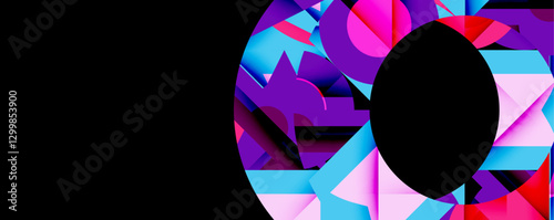 Abstract geometric artwork with interwoven angular and curved shapes, dynamic composition with smooth gradients and bold contrasts