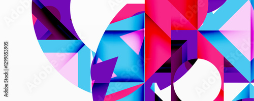 Abstract geometric artwork with interwoven angular and curved shapes, dynamic composition with smooth gradients and bold contrasts