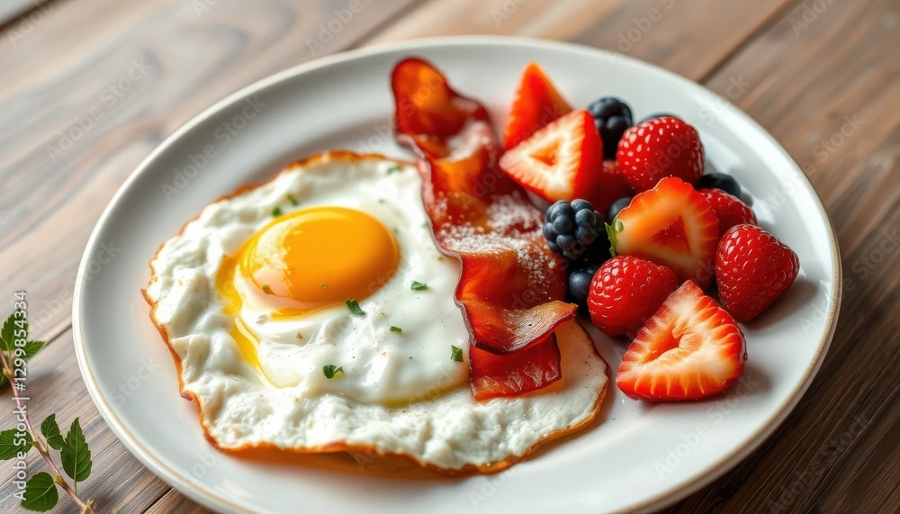 Delicious breakfast meal with eggs and fresh berries rustic kitchen food photography natural light Delicious breakfast meal with eggs and fresh berries rustic kitchen food photography natural light