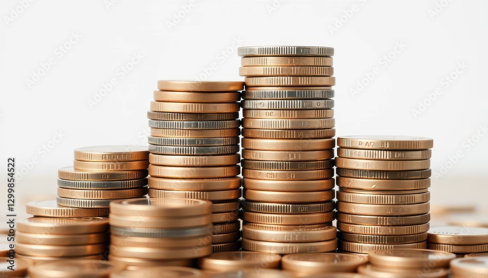 Coin stacks representing wealth growth financial market photography minimalist close-up investment concept Coin stacks representing wealth growth financial market photography minimalist close-up investment concept