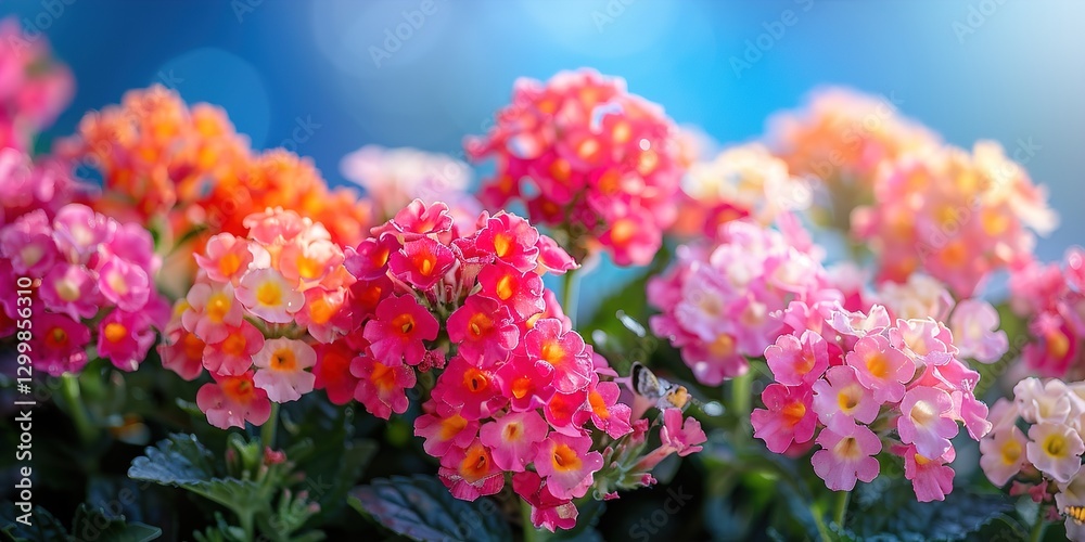 Fototapeta premium Bright colorful summer spring flower border. 