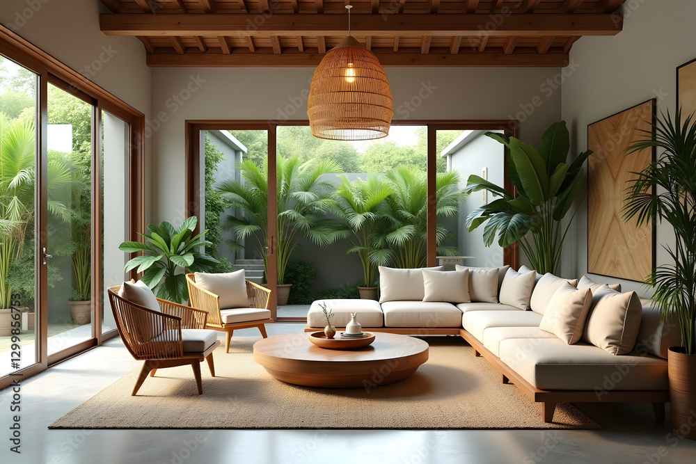 Fototapeta premium Contemporary Tropical Thai Minimalist Living Room