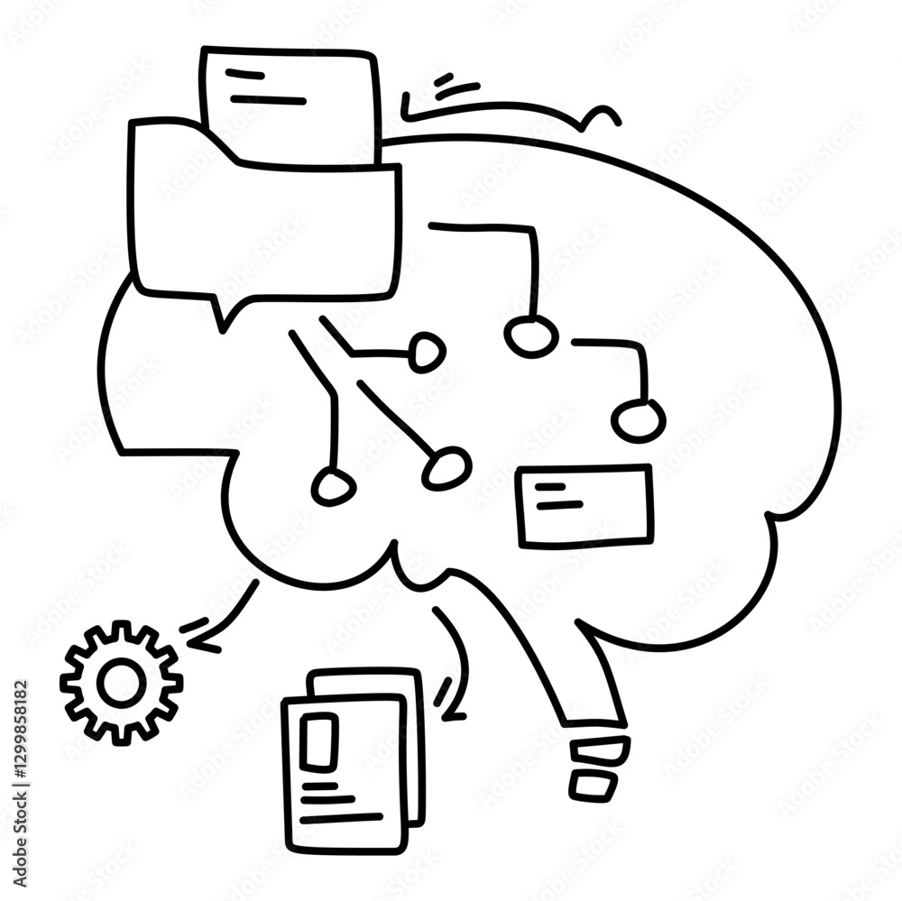 Machine Learning Brain illustration of a brain with data nodes and connections, symbolizing the complex processes of machine learning. Perfect for tech blogs, AI presentations, and education Machine Learning Brain illustration of a brain with data nodes and connections, symbolizing the complex processes of machine learning. Perfect for tech blogs, AI presentations, and education