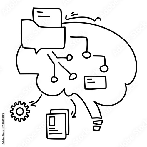 Machine Learning Brain illustration of a brain with data nodes and connections, symbolizing the complex processes of machine learning. Perfect for tech blogs, AI presentations, and education