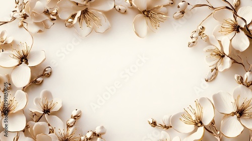 Decorative elegant white and gold flower arrangement with open space