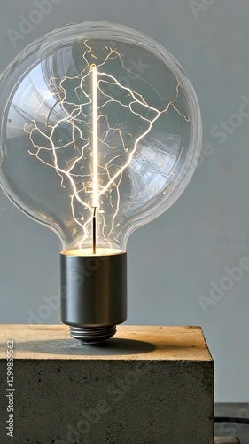 Unique light bulb design with striking electric arcs inside brightening modern interior space