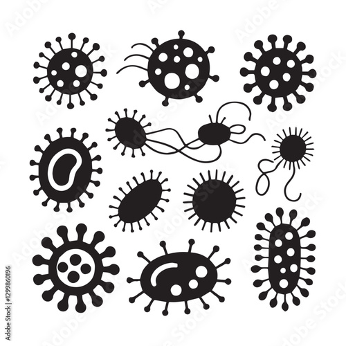 Bacteria silhouettes. Symbols for immune diseases of cell and infections or viruses danger black vector isolated icons white background.