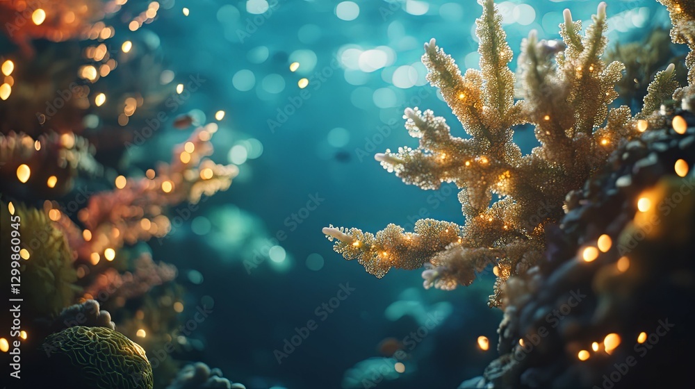 Fototapeta premium Illuminated Coral Reef: A Serene Underwater Dreamscape