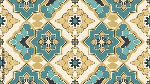 Opulent Traditions Gold and Turquoise Seamless Pattern with Indian and Turkish Elements