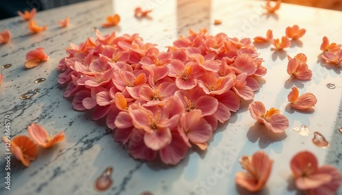 Delicate Peach Flower Petals Heart with Copy Space